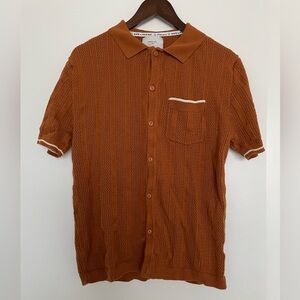 Percival Rust Orange Knit Polo Button Up Large